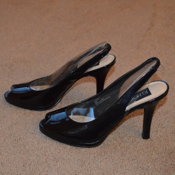 JG Hook Shoes Black Patent Slingback Peep Toe Heels Size 85m Poshmark
